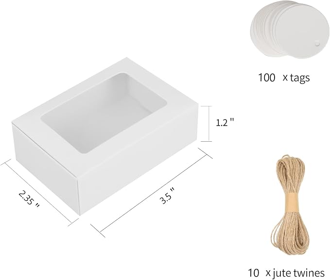 COTOPHER Soap Box, 100Pcs Small Soap Packaging Boxes 3.5x2.35x1.2 Inch Mini Kraft Boxes with Window Soap Boxes for Homemade Soap Candy Chocolate Bakery Cookies Soap Packaging