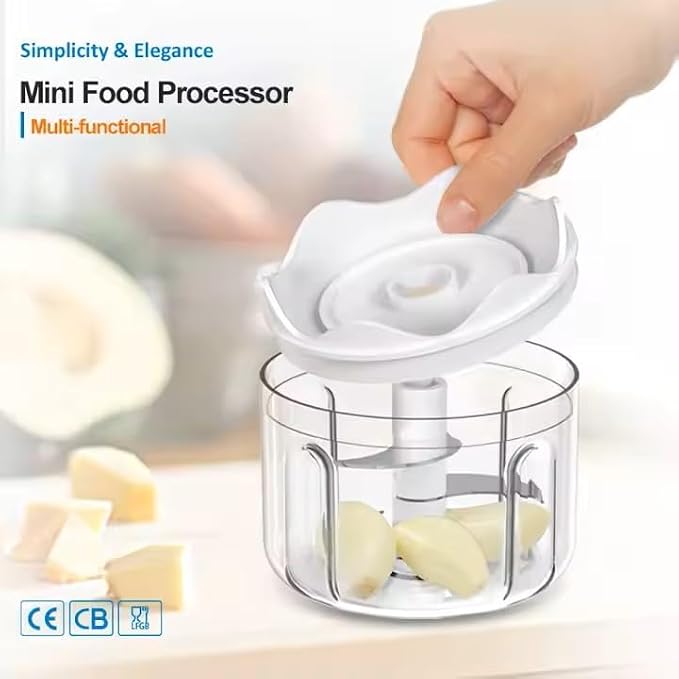 Mini Electric Food Processor, USB Rechargeable, Multi-functional Garlic Chopper with Accessories, White