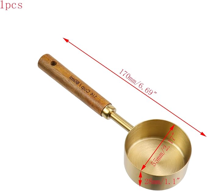 1/4 Cup Measuring Cup with Wooden Handle, 60ml Stainless Steel Measuring Scoop 1/4 Cup Measuring Cups for Baking Cooking Wet and Dry Ingredients (60ml)