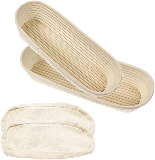 13 Inch Oval Banneton Bread Proofing Baskets, Sourdough Proofing Basket | Handmade Rattan Baskets and Liners ,Bread Baking Bowl, for Professional & Home Bakers Baking, 2 Pack