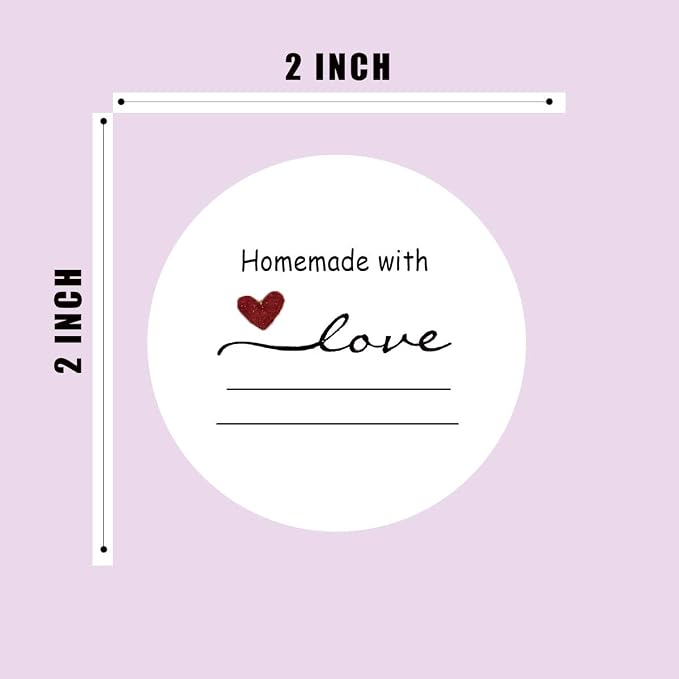 2" Homemade with Love Sticker with Lines for Writing /2" Round Homemade with Love Canning Labels, Gift Tags, Gift Stickers, Handmade Stickers 500 Labels per roll