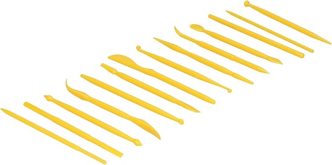 Fdit Clay Modeling Tools, 14 Pcs Double Ended PP Plastic Sculpting Kit for Cake Fondant Chocolate DIY Children Craft Educational Toys for School Home (Yellow)