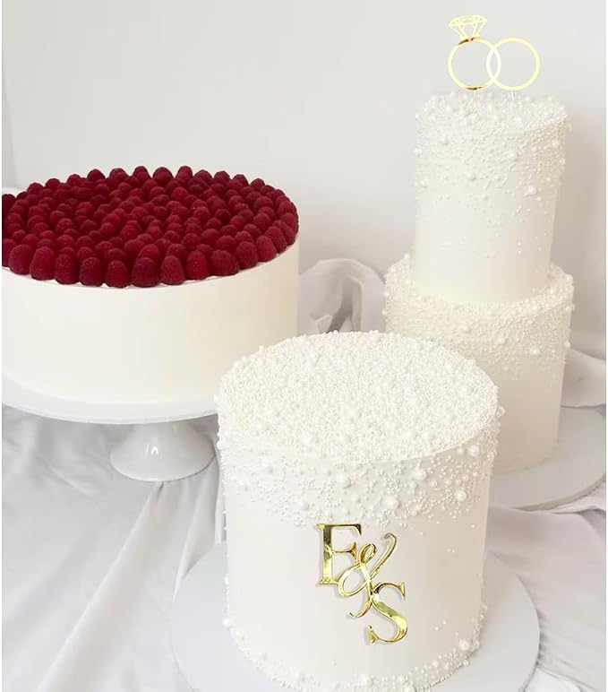 Wedding Cake Topper Diamond Ring Cake Topper with 26 Letter | Personalize Bride and Groom Initial Sign