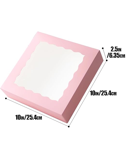 qiqee 10"x 10"x 2.5" Pink Pie Boxes with Window 120Packs Cookie Donut Bakery Box (Auto-pop Up)