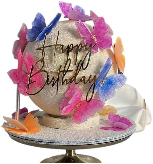 Happy Birthday Cake Topper Mirror Acrylic Cake Topper Side Cake Topper Gold Cake Insert Cake for Birthday Party (Gold-5(4 * 3.54in))