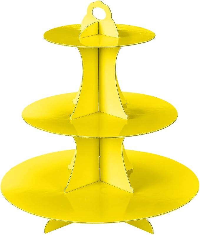 YLDW Cupcake Stand, 3-Tier Cupcake Stand Display, Cardboard Cup Cake Tower Stand, Disposable Dessert Stand for Birthday Tea Party Baby Shower Treat Decorations, Yellow