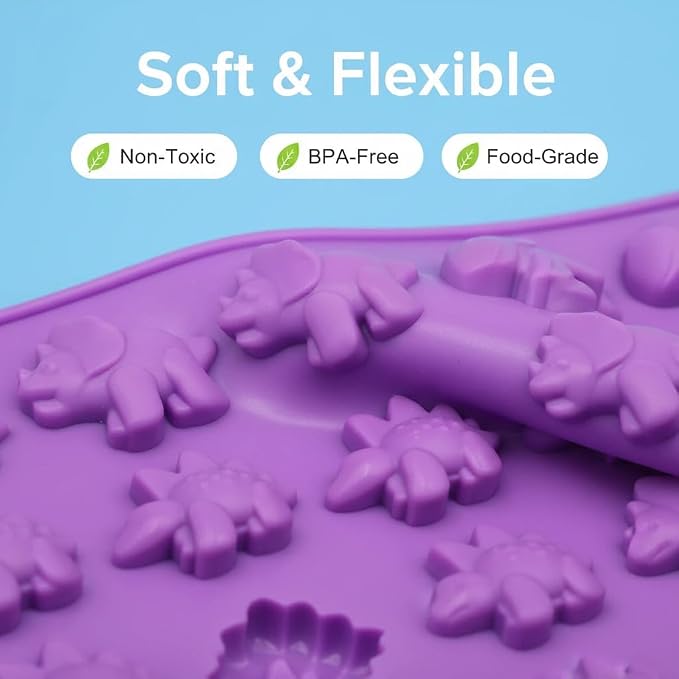 5Pcs Gummy Candy Molds - Silicone Gummy Mini Dinosaur Molds with 2Pcs Dropper,Non-stick and Bpa Free for Candy Chocolate Gummies Baking