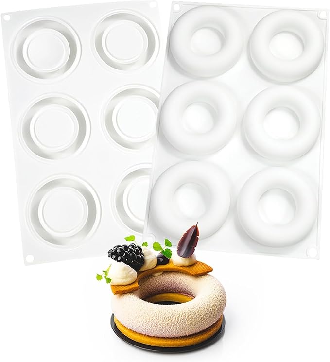 3D Donut Silicone Mold, Cupcake Baking Pan Mousse Tray Molds, Kitchen Cake Decorating Fondant Mould for Pumpkin Shaped Baking Mousse Cake, 6-Cavity Non-Stick Silicone Moulds (D_ Donut)