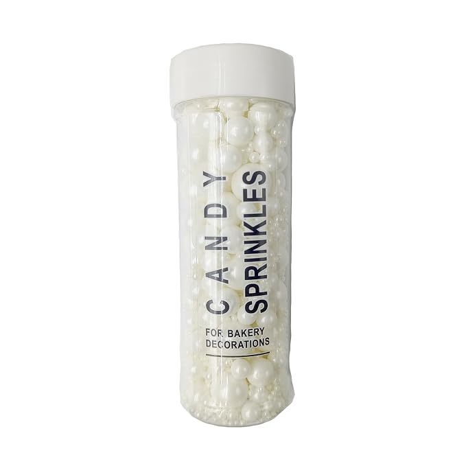 Sprinkles Edible White Pearls Sugar Candy 142g/ 5.01oz White Pearls Baking Cakes Cupcake Toppers and Cookie Ice Cream Decorations for Wedding Parties Valentines Day Halloween Christmas
