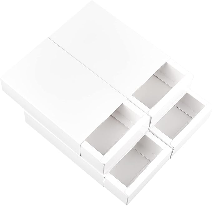 BENECREAT 12pcs White Kraft Paper Drawer Box, 6.2x3.5x1.5inch Cardboard Present Boxes for Crafting Cupcake, Birthday, Bridesmaid Proposal and Graduation