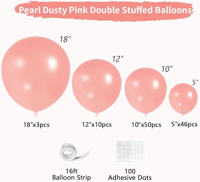 Double Stuffed Pearl Dusty Pink balloons Different Size 115Pcs 5/10/12/18 Inch Pearl Rose Blush Pink Balloon Garland Arch kit for Boho Birthday Wedding Engagement Bridal Baby Shower Party