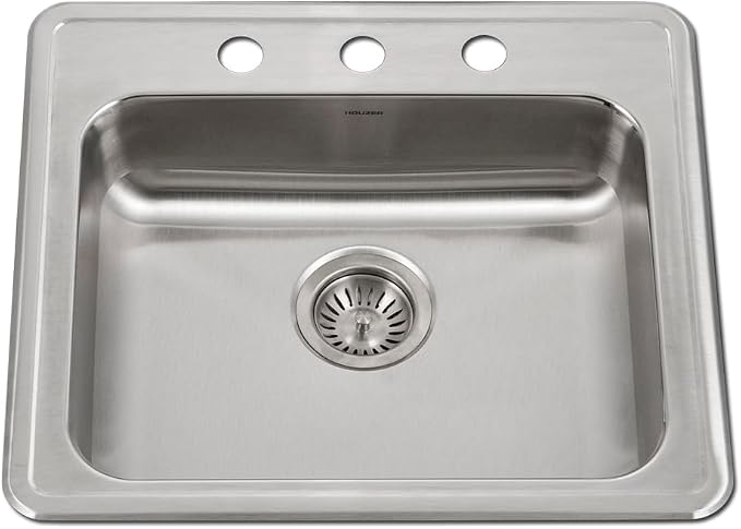 Houzer ADA Compliant Stainless Steel Kitchen Sink - 22 Inch Drop-in Topmount 3-Hole Single Bowl Sink, Durable & Versatile, Essential for Home & Apartment - A2219-603-1