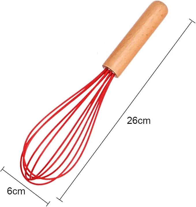 Silicone Egg Beater Manual Coil Whisk with Wooden Handle Cream Mixer Kitchen Baking Tool(Pink)