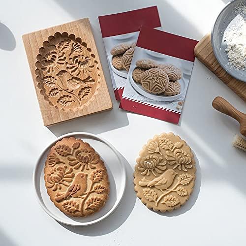 Carved Wooden Gingerbread Cookie Mold,3D Wooden Baking Mold Cookie Biscuit Press Stamp Molds,Cookie Cutter,Cookie Stamp,DIY Biscuit Stamp Mould for Halloween Thanksgiving Christmas(Tit)