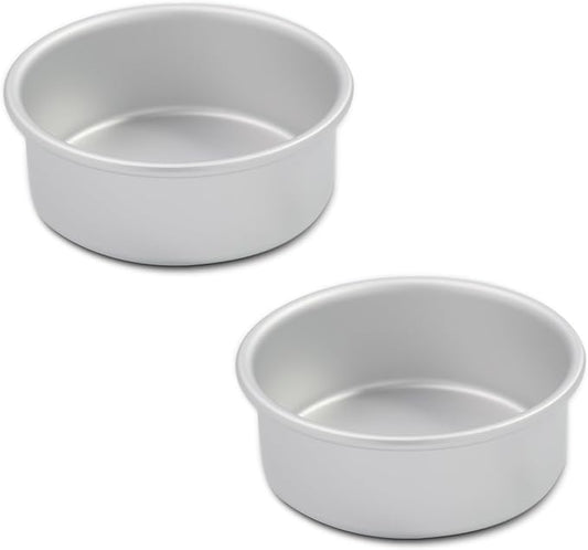 Aluminum smash cake 4 inch round Cake Pan,anodized aluminum 2 inch deep 2 piece,layer cake pan, baking pan For birthday cake, party Silver (4×2 round Cake Pan, Set of 2)