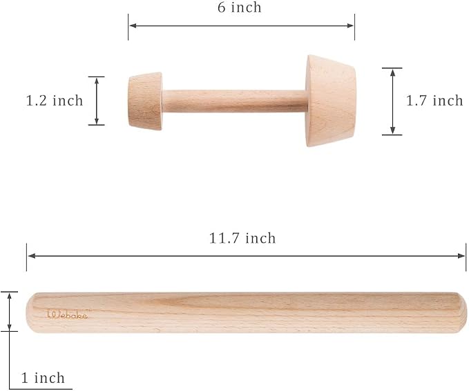 Webake Wood Rolling Pin and Tart Tamper Set,12 Inch Dough Roller for Baking Pie Shell Cookies Pasta Ravioli and Pastry