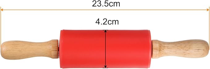 HARFINGTON Silicone Rolling Pins for Baking 9 Inch Wooden Handle Non Stick Rolling Pin Small Roller Playdough Rolling Pins for Dough Pizza Pastry Fondant Kitchen, Red