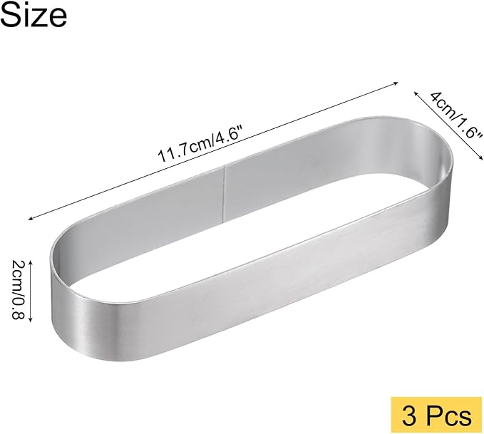 uxcell 3pcs Oval Cake Rings 4.6 x 1.6 Inch Stainless Steel Cake Pastry Molds Nonstick Baking Ring for Cake Dessert Molding, Mousse Pastries Making, Silver Tone