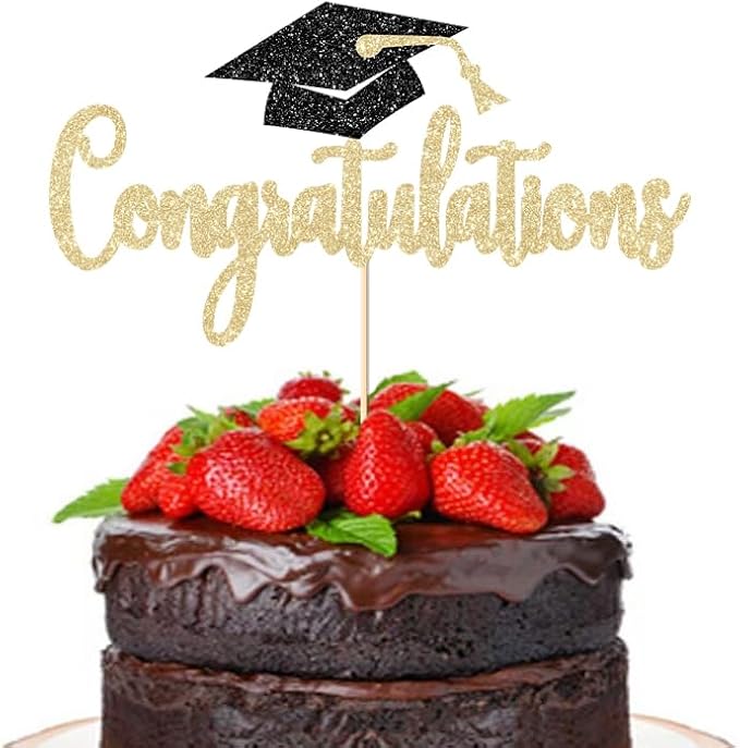 Congratulations Cake Topper Gold Glitter Congrats Grad Decorations Class of 2026 High School College Senior Graduation Celebration Party