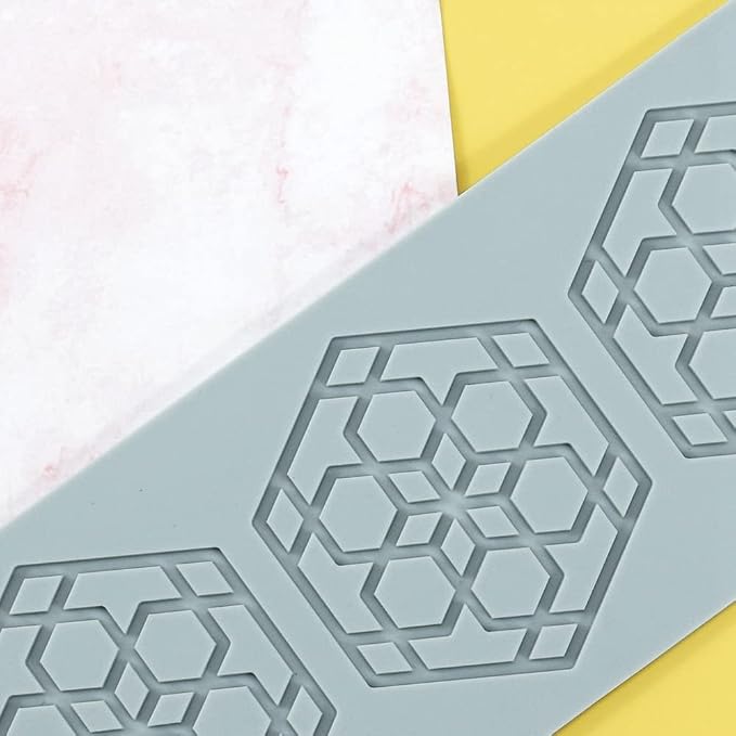 TUKE 3D Leaves Silicone Molds Flower Cake Fondant Mat Bee Leaf Pastry Moulds Rose Impression Chocolate Hollow Lace Mold (Hexagon_9.16x3.68x0.12inch_K)