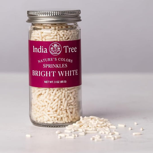 Bright White Sprinkles – Vegan, Non‑GMO, Dye‑Free, Allergen‑Free, 3 oz Jar – India Tree Nature’s Colors