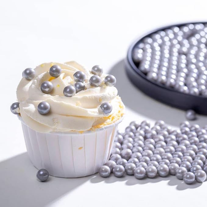 Grey Sprinkles Edible Pearls,Cake Sprinkles 130g 4.6OZ,Cookie Sprinkles,Sugar Pearl, Edible Candy Pearls for Cake Cupcake Decorationg (7mm-Gray)