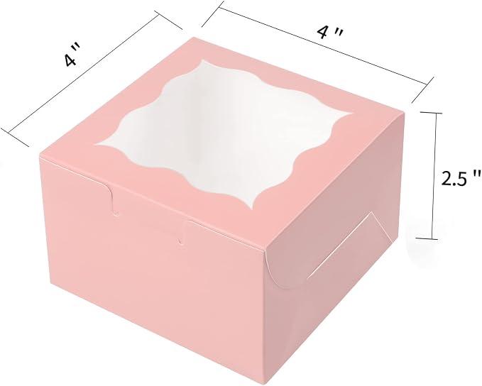 KPOSIYA 60 Pcs Pink Bakery Boxes with Window Individual Cupcake Boxes 4x4x2.5 Inches Cookie Boxes Kraft Paper Pink Gift Box for Pastries, Cookies, Pie, Donuts, Macaroon