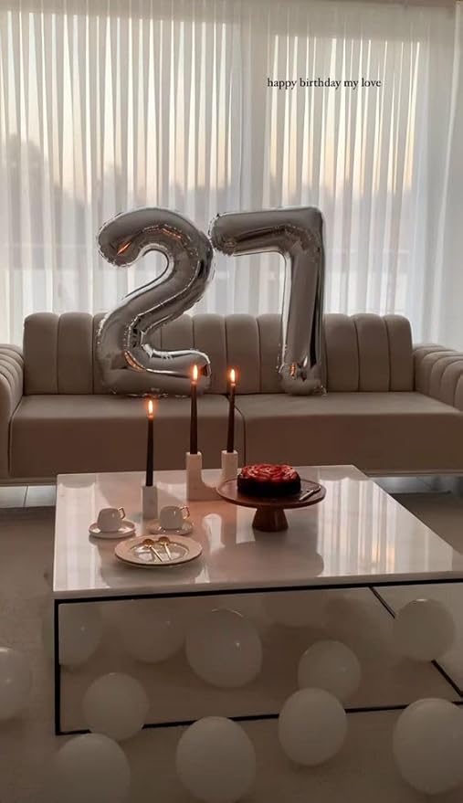 Silver 7 Balloon, Number Balloons 40 Inch, 7th Birthday Decorations for Kids Girls Boys, Silver Party Decoration for Women Men, Number 7 Balloon