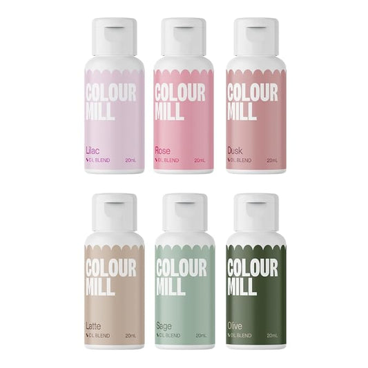 Colour Mill Oil Blend Food Coloring, Botanical Pack - 20 Milliliters Each of 6 Colors: Dusk, Latte, Lilac, Olive, Rose and Sage