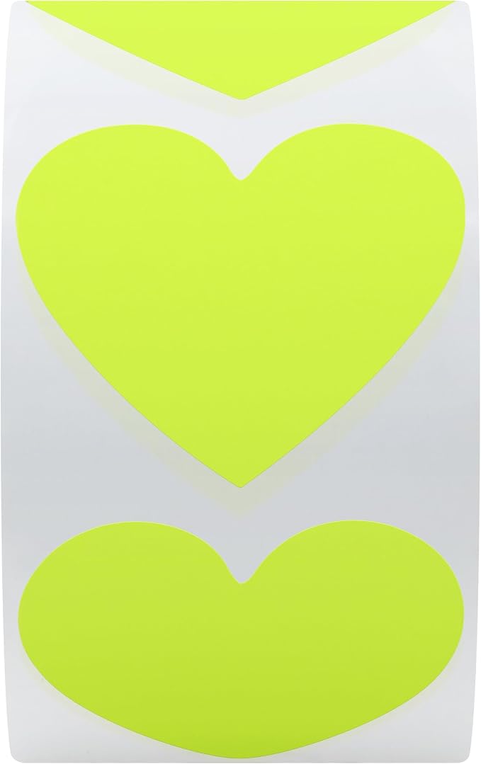 Hybsk 500pcs Heart Shaped Stickers 1.5 inch Love Labels for Party Decorations Favors Envelopes (Fluorescent Yellow)