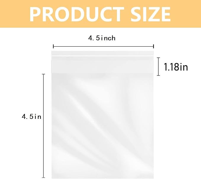MoloTAR 200 Pcs 4.5''x 4.5'' Clear Resealable Cello/Cellophane Good for Bakery,Adhesive Treat, Candle, Soap, Cookie Poly Bags
