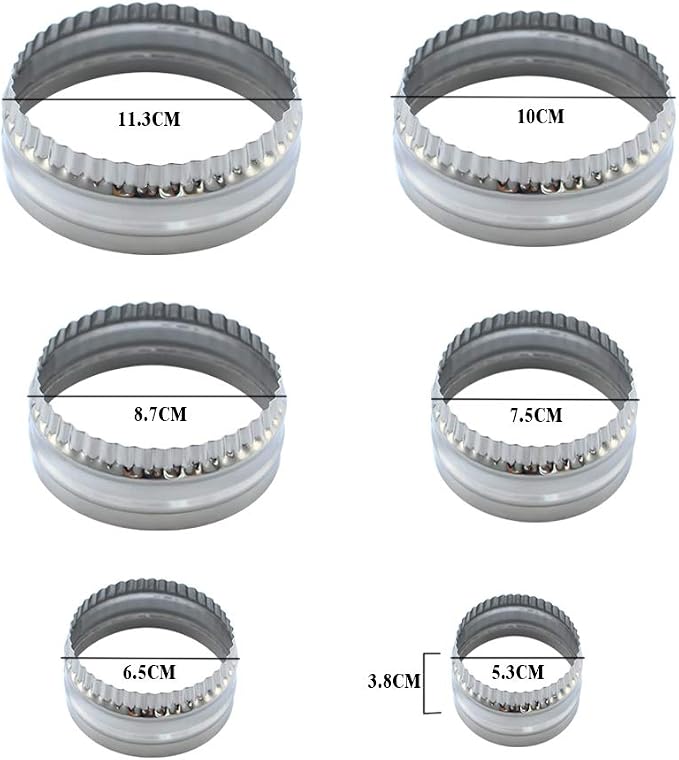 Fluted Cookie Cutters- Round Biscuit Cutters Set of 6 Pieces, Double Sided Fluted and Plain Edge Cookie Cutters, Stainless Steel | Stainless Steel, Double Sided, Fluted and Plain Edge