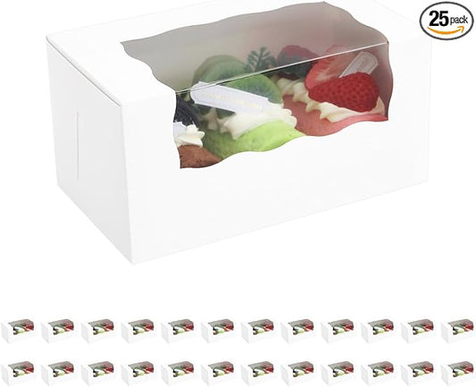 25 Roll Cake Boxes, 7x4x3.5 inches Pumpkin Roll Boxes, White Bakery Boxes with Window, Muffin Boxes Donut Boxes Pastry Cake Packaging
