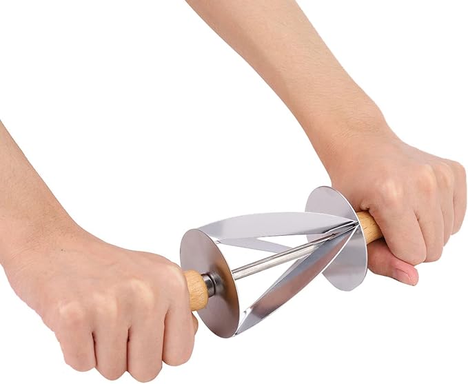 Stainless Steel Dough Cutter, Roller Cutter Round Rubber Wood Handle Pasta Cutters Wheel for Croissant Baking 20cm x 6 cm