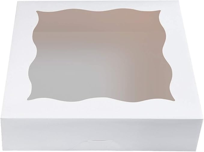 CHERRY 15-Pack 12"x12"x3"White Bakery Boxes with PVC Window for Pie and Cookies Boxes Large Natural Paper Box,Pack of 15