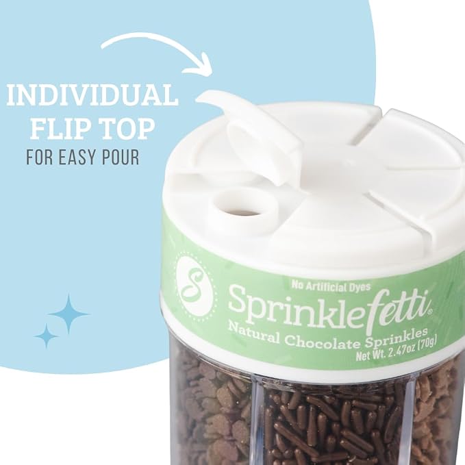 Sweets Indeed Dye Free Chocolate Sprinkles 6 Cell Jar – No Artificial Dyes Quins, Jimmies and Star Sprinkles for Baking & Decorating Cupcakes, Cookies, Cakes & Desserts – 2.75 ounces