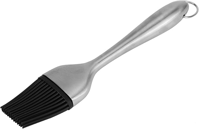 Jeffergarden Basting Brush Silicone BBQ Oil Brush for Grilling with Stainless Steel Handle and Hook for Even Brushing Roasting Food 30cm (Straight handle 20cm)