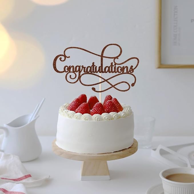 Congratulations Cake Topper,Congratulations 2026 Graduation Cake Topper,Graduation, Wedding, Retirement, Birthday, Anniversary, Celebration Party Decorations Supplies (Brown)