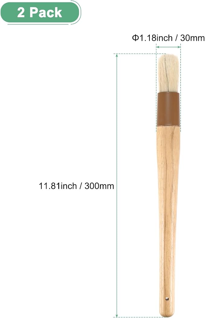 M METERXITY 2-Pack Pastry Brush, Round Wooden Handle Natural Bristle Basting BBQ Oil Brush for Cooking/Barbecue/Kitchenh [1.2"]