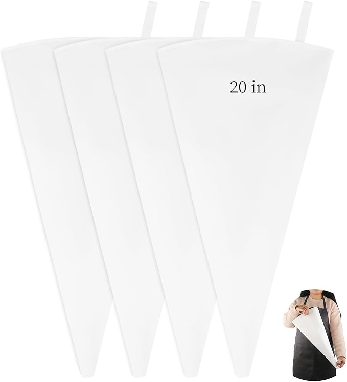 4 Pack 20 Inch Large Reusable Piping Bags,Cotton Cloth Pastry Bags with Plastic Coating, Professional Tipless Icing Bags for Cake Decorating Cupcakes Cookies Desserts and Baking Supplies