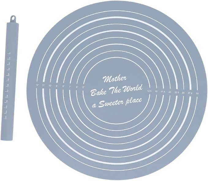 Measurement Markings and Non-Stick Mat – 13.19 Inch Dough Mat with Grid Guide for Baking, Pastry, Cookie Dough, Easy Clean Kitchen Accessory(Grey)