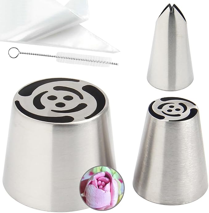 14 PCS Russian Piping Tips Set,Stainless Steel Icing Nozzles for Cake Decorating, Cream Flower Bouquet DIY Cookies, Desserts Baking Tools 1 XXL, 1 XL, 1 Medium Leaf, 10 Piping Bags, 1 Brush