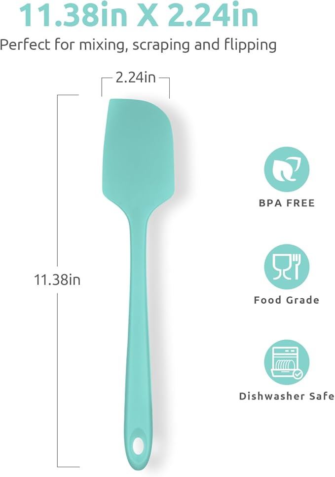 U-Taste 600ºF High Heat 11.38in Silicone Large Spatula and 600ºF Heat Resistat Spatula Spoon Flexible Silicone Cooking Scoop Spoonula (Aqua Sky)