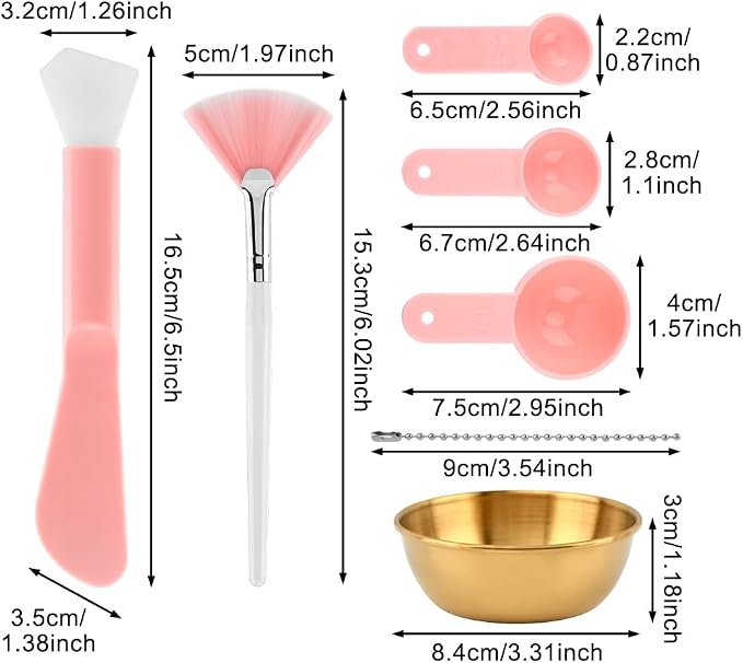 12Pcs Esthetician Facial Supplies Tools Set, 3 Gold Facial Bowls,Fan-Shaped Brushes,Scraper, Plastic Measuring Spoon, DIY Face Mask Mixing Tool Kit (Color:Gold.Pink)
