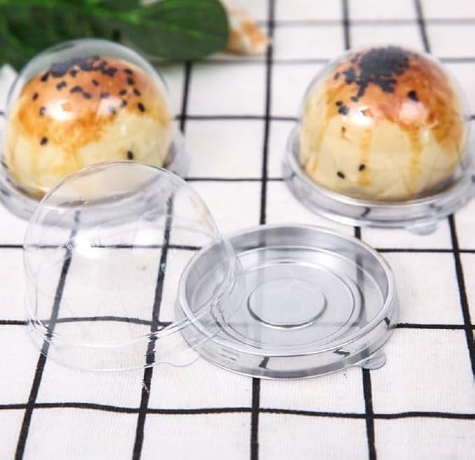 Hewnda 50 Pack 2 Inch of Clear plastic mini cake box muffins box cookies cookies muffins dome box wedding birthday gift box (silver)