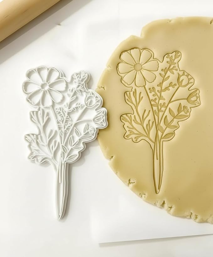 Birth Flower Cookie Cutter October Cosmos 3D Embosser Stamp with Detailed Petal Texture - Birth Month Flower Fondant Biscuit Baking Tools - Personalized Birthday Mom Gift Party Decorating 3.5"
