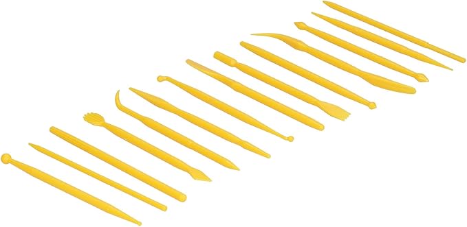 Fydun 14PCS Plastic Clay Modeling Tool Set for Cake Sculpting, Embossing, and Crafting (Yellow)