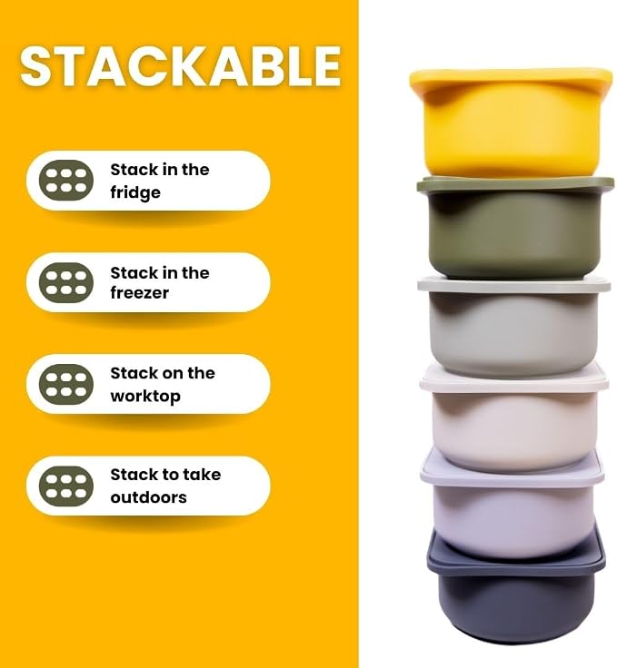 Babadoh Pizza Dough Proofing Silicone Containers with Lids | Pizza Making Accessories | The Perfect Pizza | Set of 6 | Multi Yellow (2 Dough, 2 Olive, 2 Yellow) | Original Size (make 12" Pizzas)