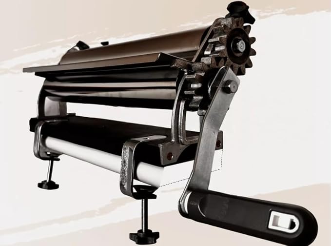 15.75in (40cm) Chrome Dough Laminator – Manual Pasta Maker for Noodles, Breads, Pizza, and Pastry – Adjustable Thickness Control, Durable Cast Iron and Steel Construction
