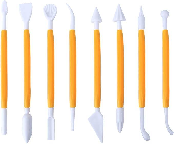 ScivoKaval Marshmallow Fondant Cake Decorating Hand Tool 12 Pcs 5 Sets Sugar craft Gum paste Icing Smoother Rolling Pin Trimmer Cutter Embosser Flower Scissor Modelling Accessories Supplies Kit Yellow